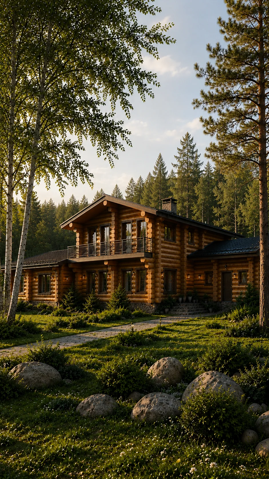 Семейная резиденция 469 м², фасад в окружении леса